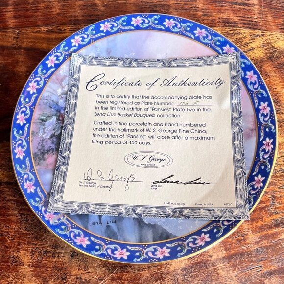 W S George Limited Edition Lena Liu Pansies Plate - Picture 2 of 4